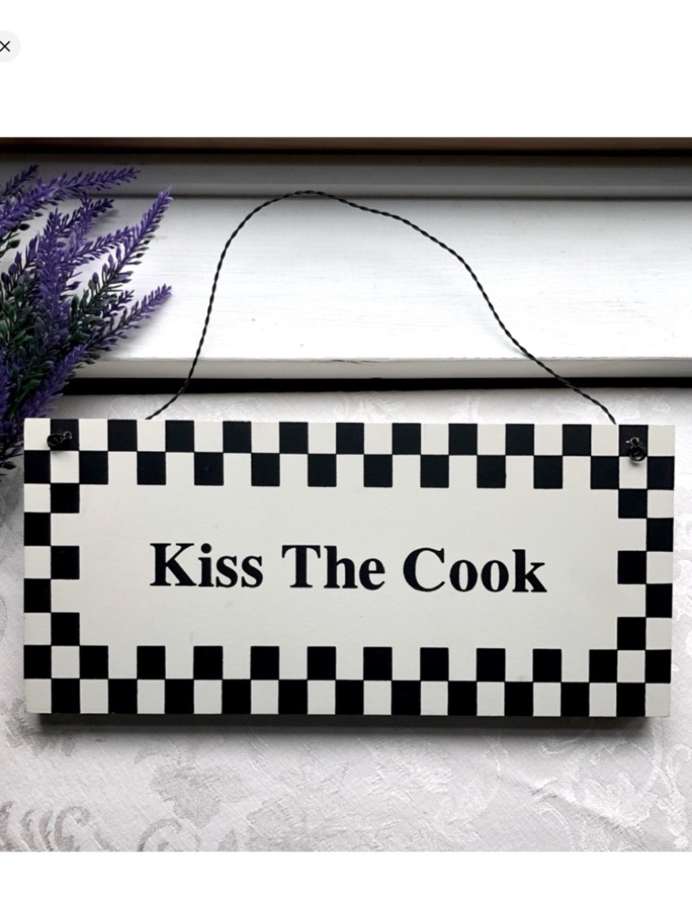 💋Kiss The Cook Checkered Wall Hanging